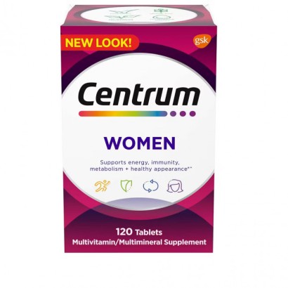 Centrum Multivitamin for Women, Multivitamin/Multimineral Supplement with Iron, Vitamin D3, B Vitamins and Antioxidant Vitamins C and E, Gluten Free, Non-GMO Ingredients, 120 Count, USA